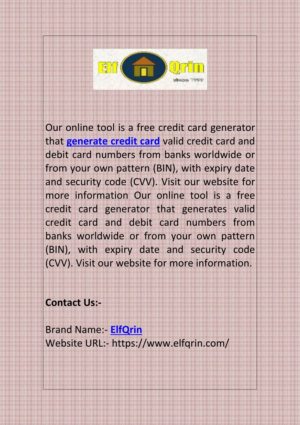 our online tool is a free credit card generator