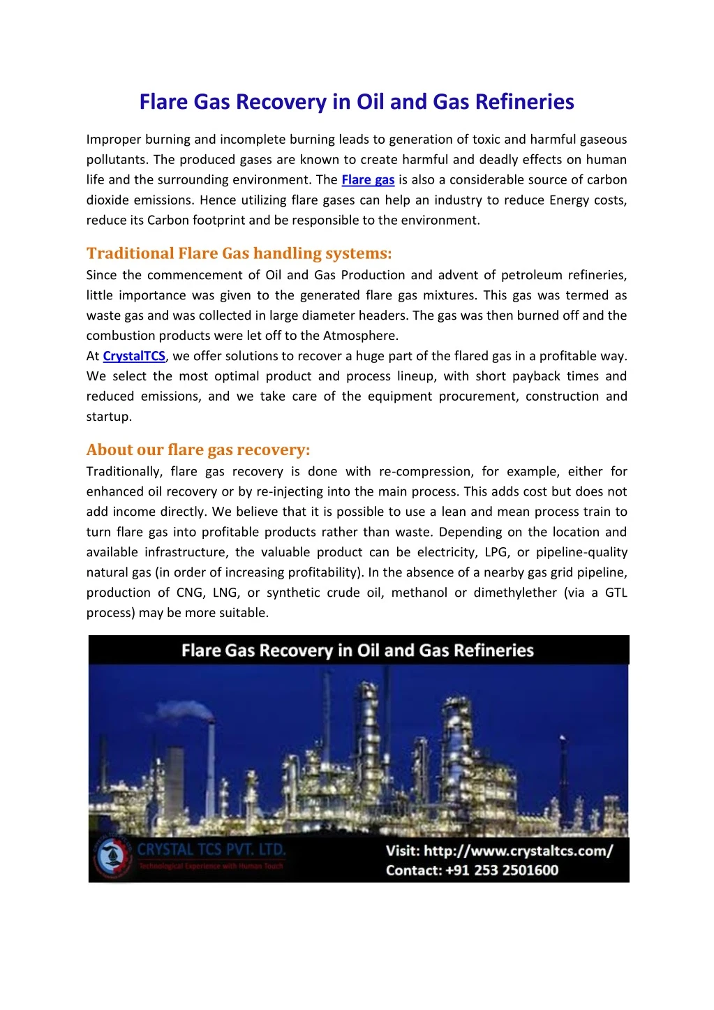 flare gas recovery in oil and gas refineries