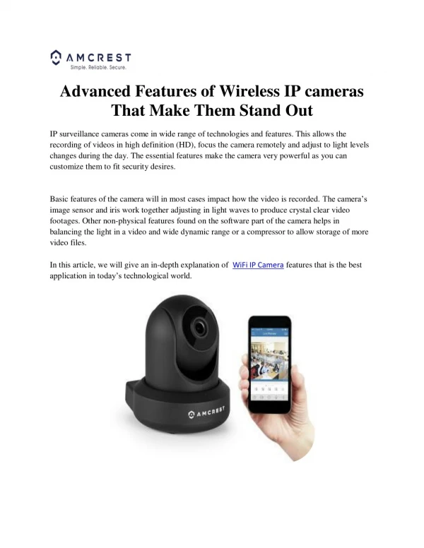 Advanced Features of Wireless IP cameras That Make Them Stand Out