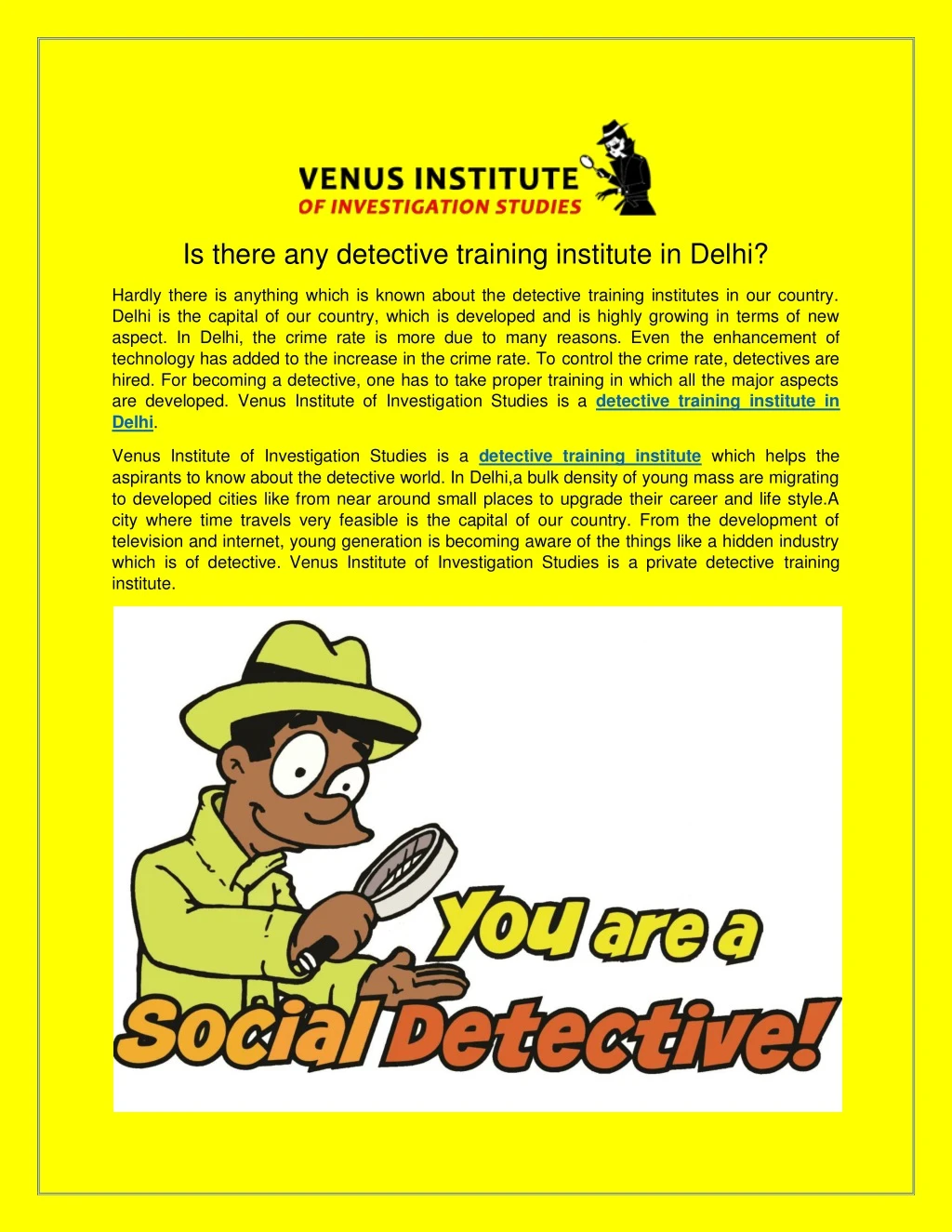 is there any detective training institute in delhi