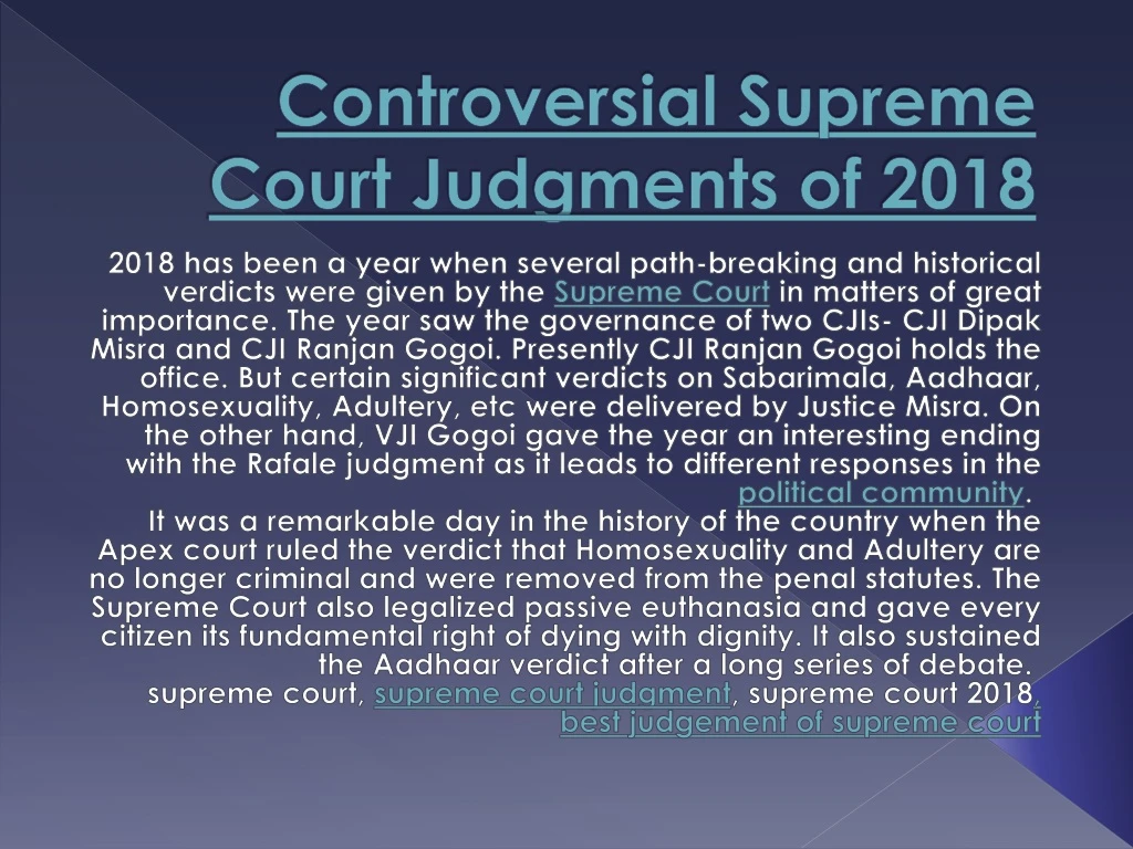 controversial supreme court judgments of 2018