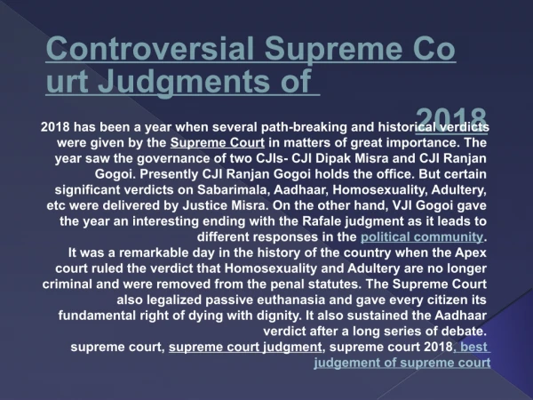 Controversial Supreme Court Judgments of 2018
