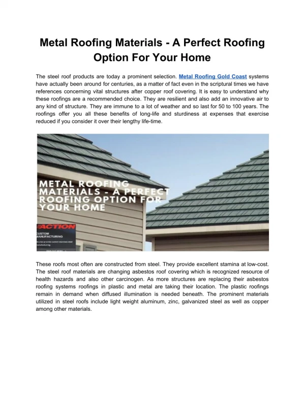 What is the Best Metal Roofing Materials For Your Home ?