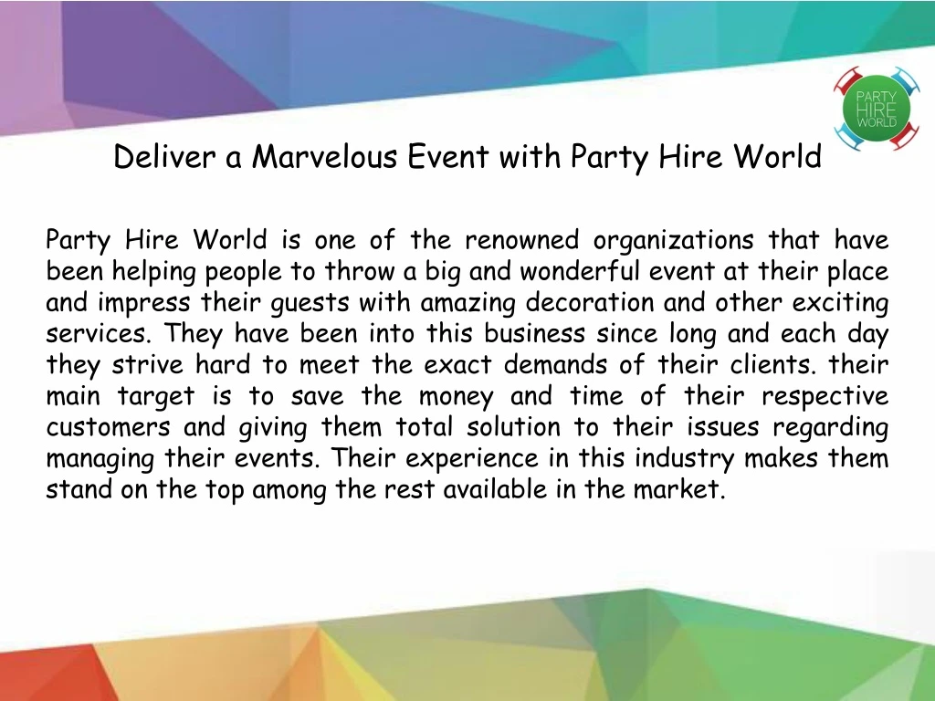 deliver a marvelous event with party hire world