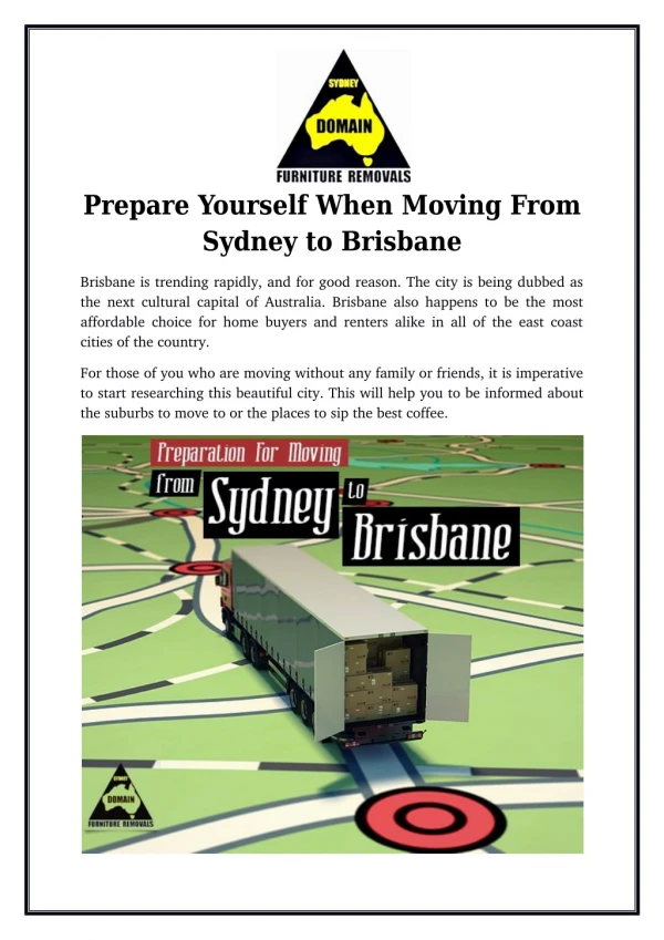 Prepare Yourself When Moving From Sydney to Brisbane