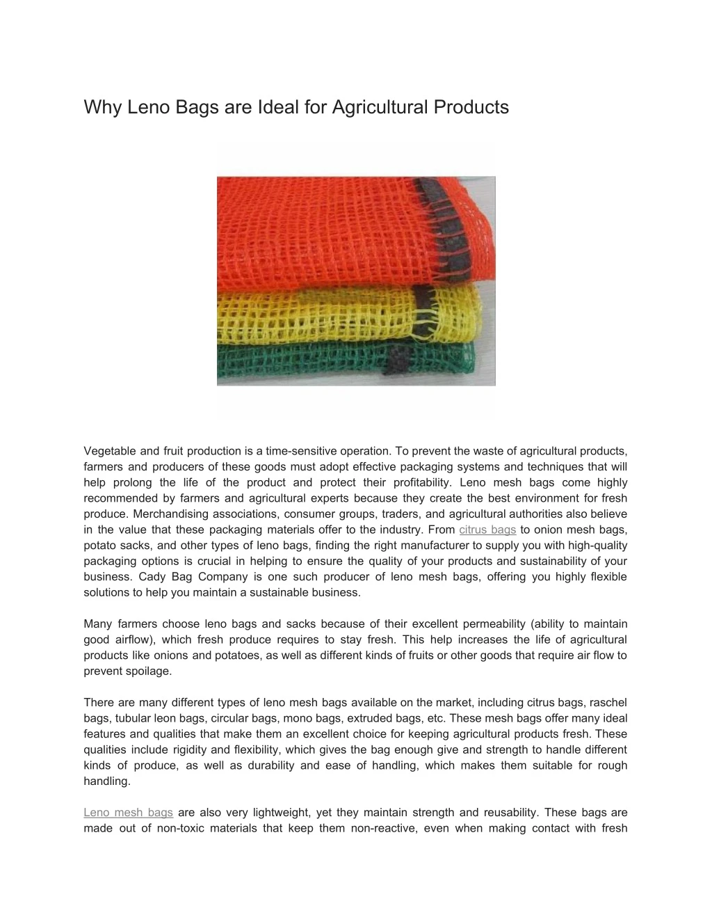 why leno bags are ideal for agricultural products