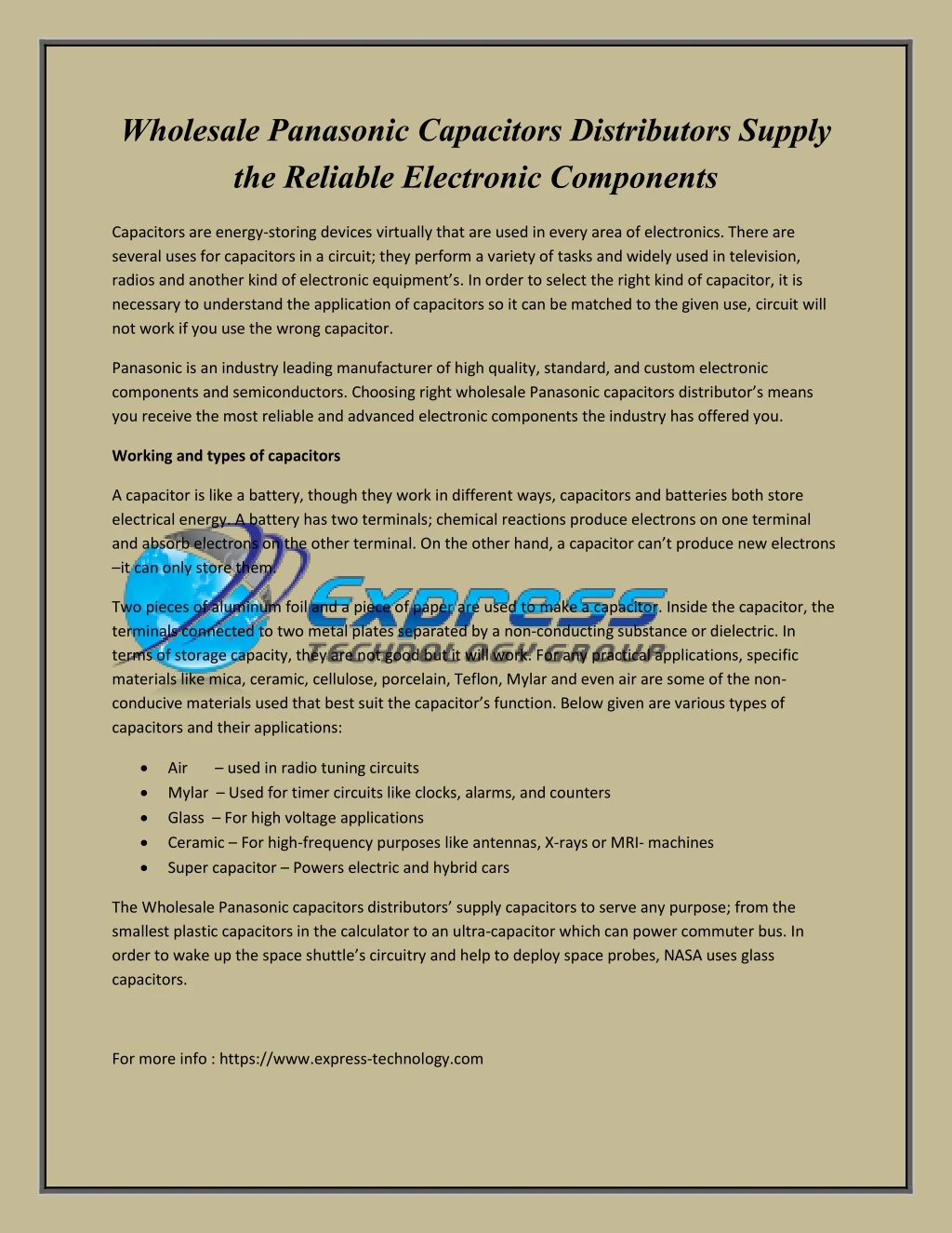wholesale panasonic capacitors distributors
