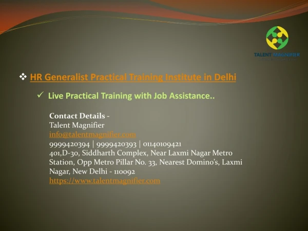HR Generalist Practical Training in Delhi