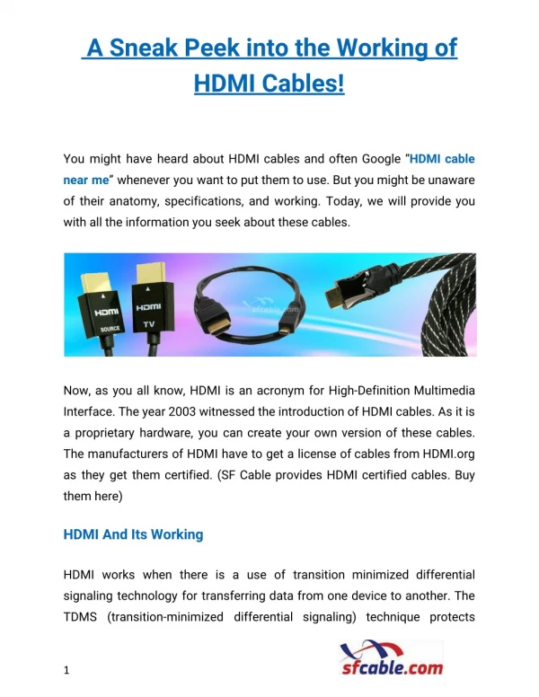A Sneak Peek into the Working of HDMI Cables!