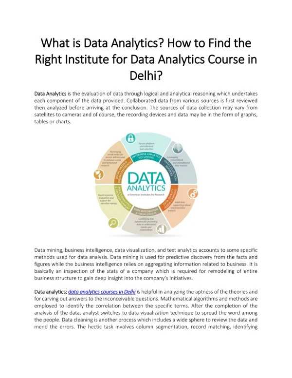 What is Data Analytics? How to Find the Right Institute for Data Analytics Course in Delhi?