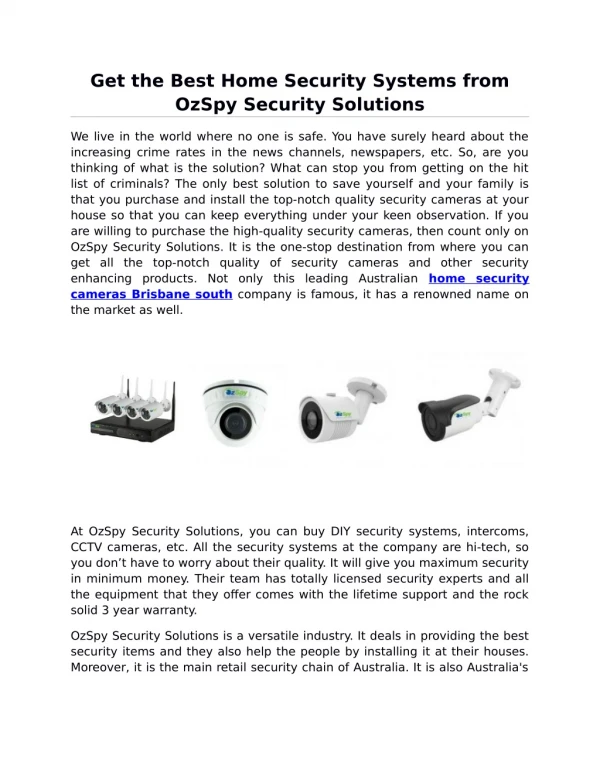 Get the Best Home Security Systems from OzSpy Security Solutions