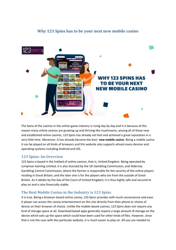 Why 123 Spins has to be your next new mobile casino
