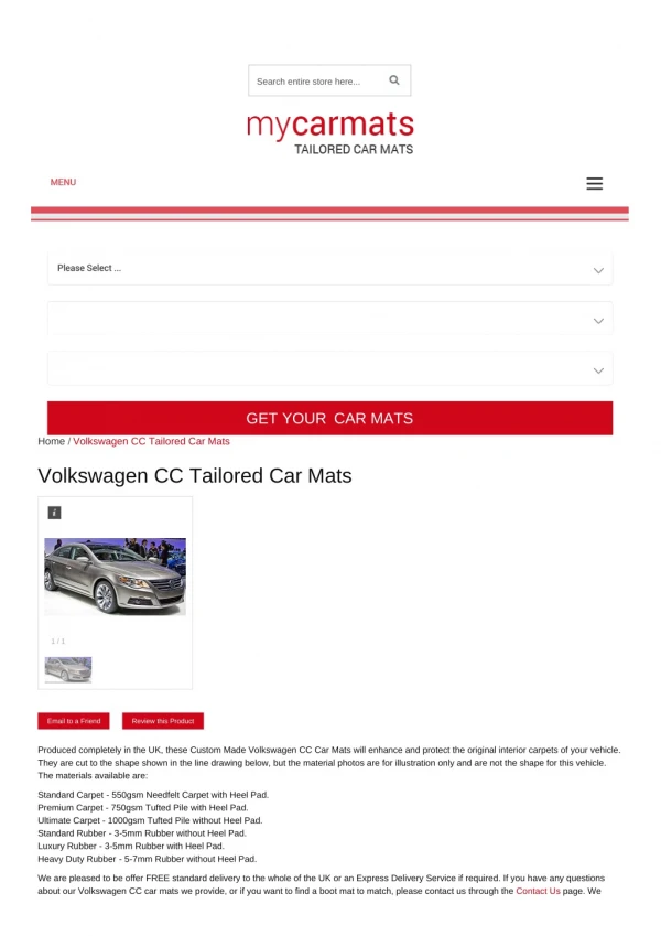 Tailored Volkswagen CC Car Mats – Custom Car Mats | Rubber Car Mats