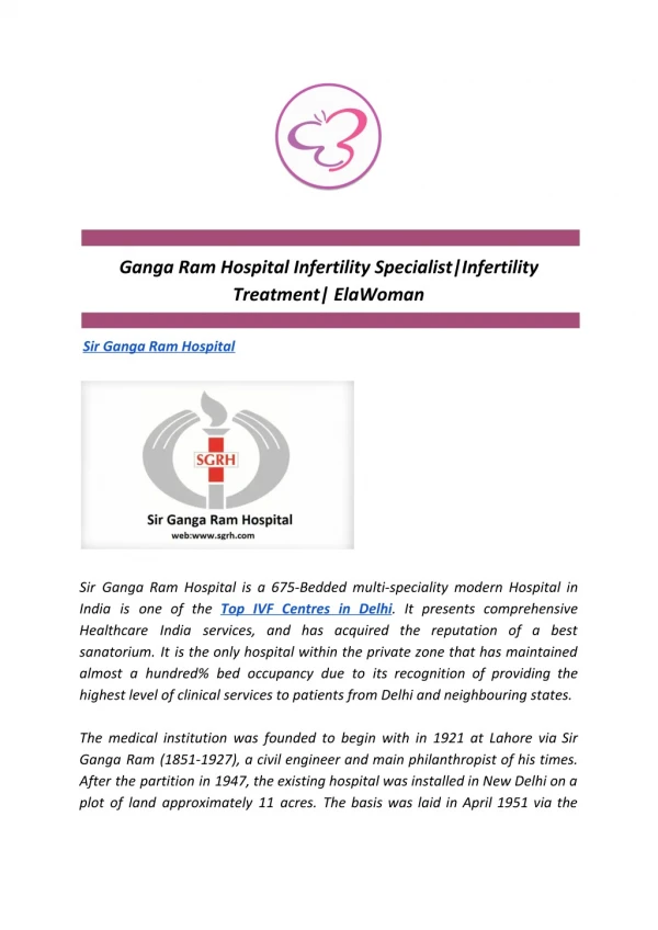Ganga Ram Hospital Infertility Specialist|Infertility Treatment| ElaWoman
