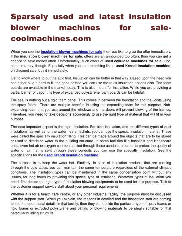 Sparsely used and latest insulation blower machines for sale coolmachines.com