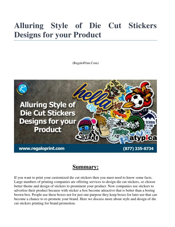Alluring Style of Die Cut Stickers Designs for your Product