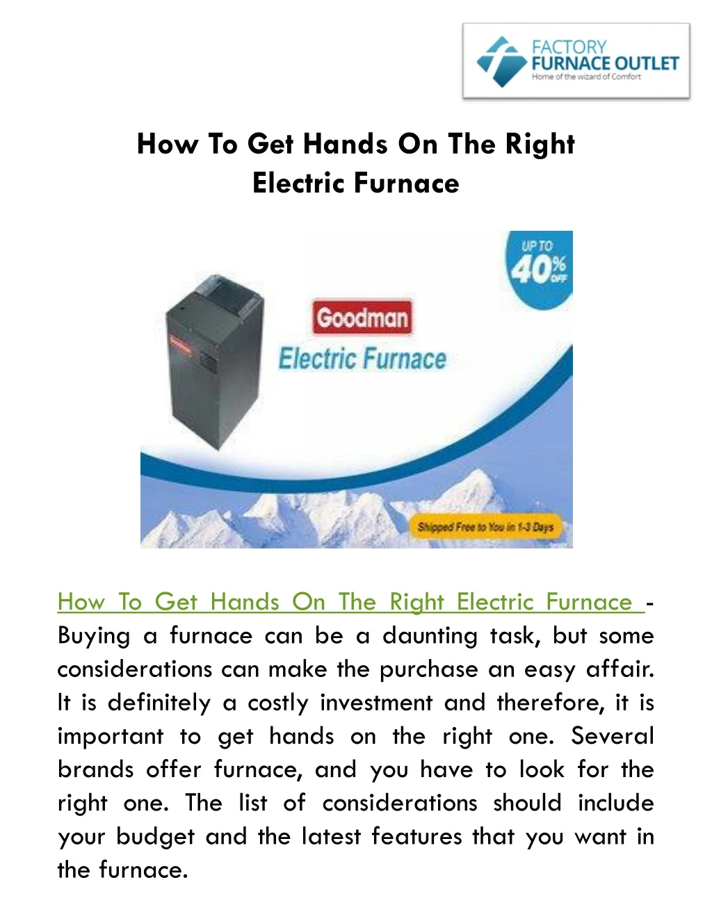 how to get hands on the right electric furnace