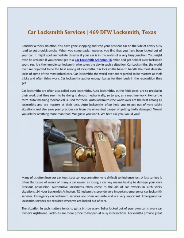 Car Locksmith Services | 469 DFW Locksmith, Texas