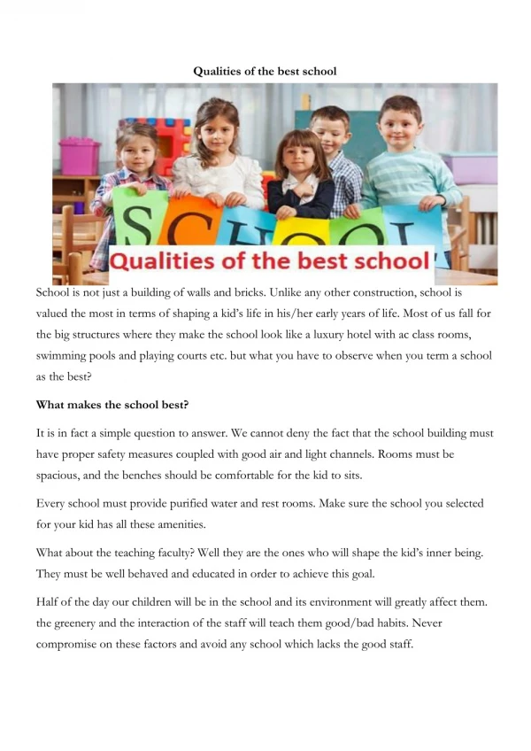 Qualities of the best school