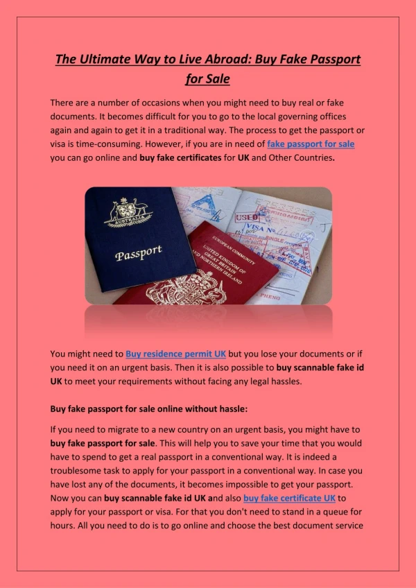 The Ultimate Way to Live Abroad: Buy Fake Passport for Sale