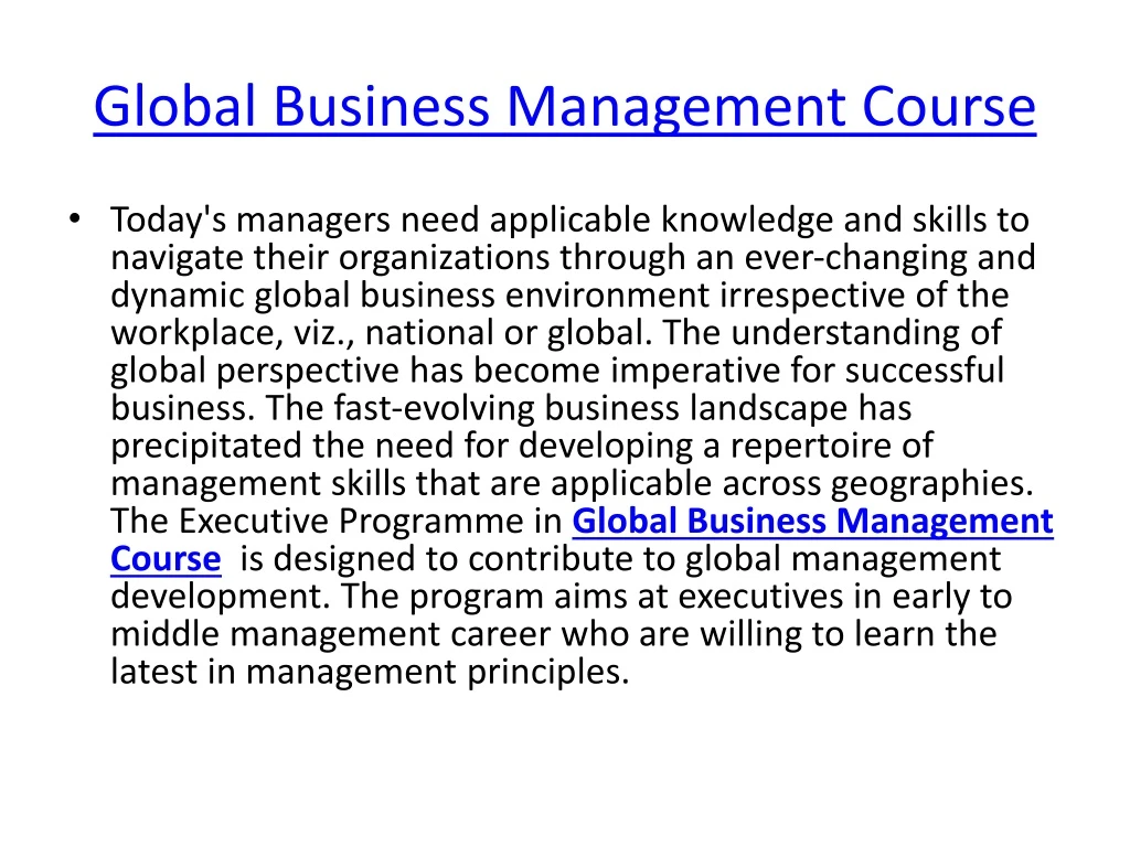 global business management course