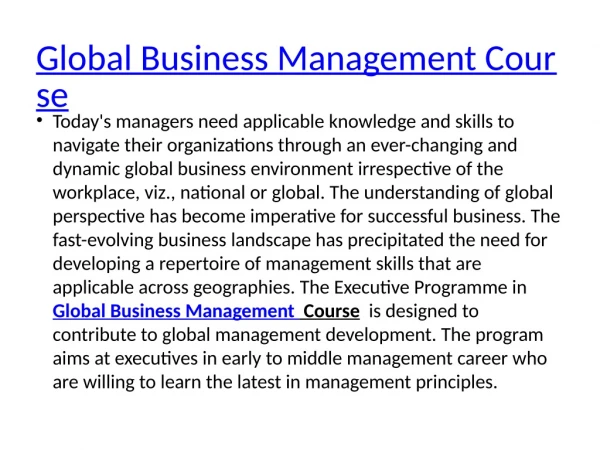 Global Business Management Course