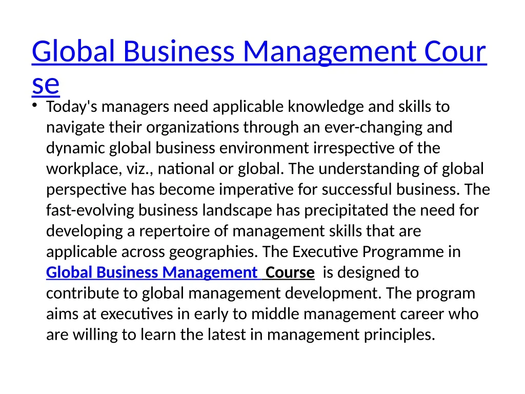 global business management cour se today