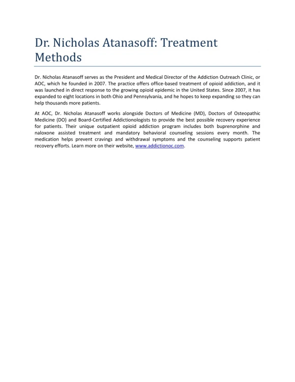 Dr. Nicholas Atanasoff: Treatment Methods