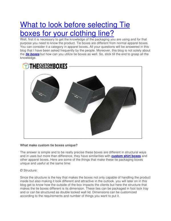 What to look before selecting Tie boxes for your clothing line?