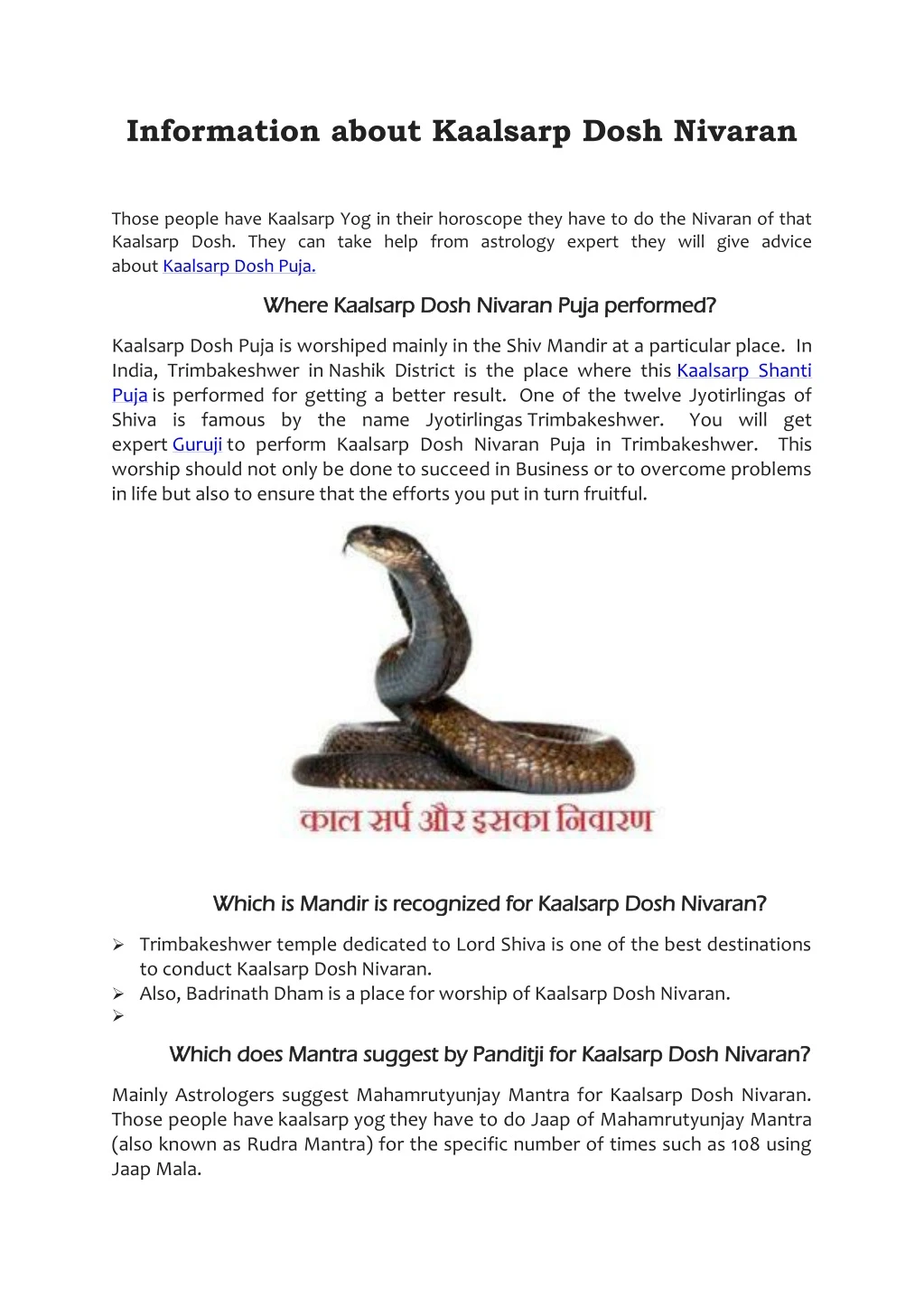 information about kaalsarp dosh nivaran