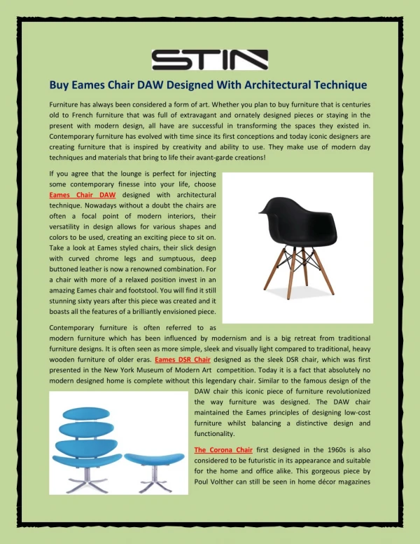Buy Eames Chair DAW Designed With Architectural Technique