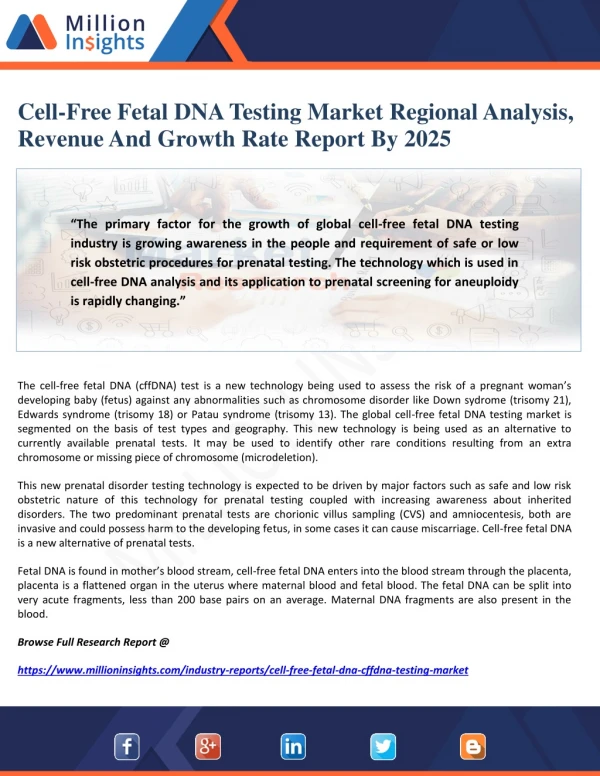 Cell-Free Fetal DNA Testing Market Regional Analysis, Revenue And Growth Rate Report By 2025