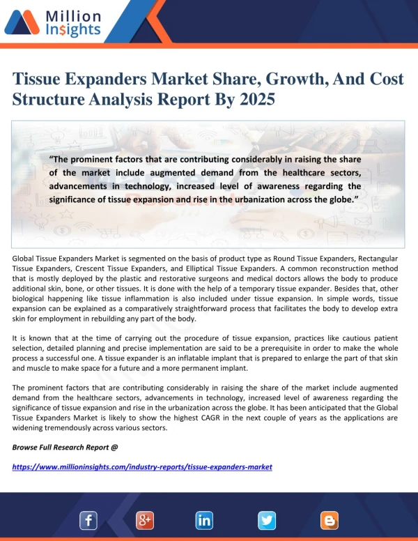 Tissue Expanders Market Share, Growth, And Cost Structure Analysis Report By 2025