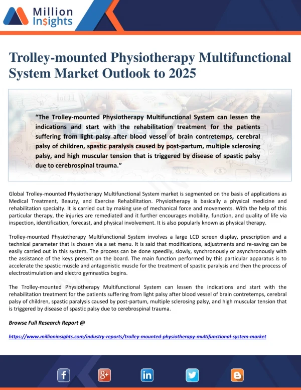 Trolley-mounted Physiotherapy Multifunctional System Market Outlook to 2025
