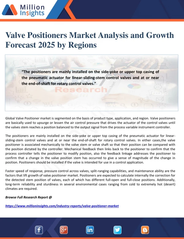 Valve Positioners Market Analysis and Growth Forecast 2025 by Regions