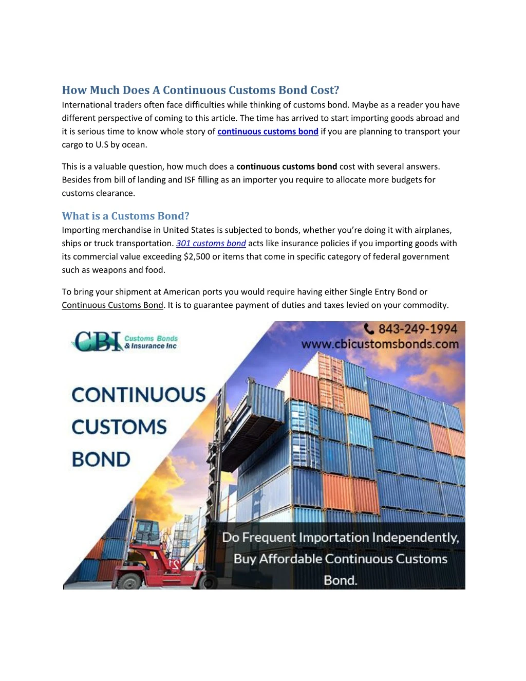 how much does a continuous customs bond cost