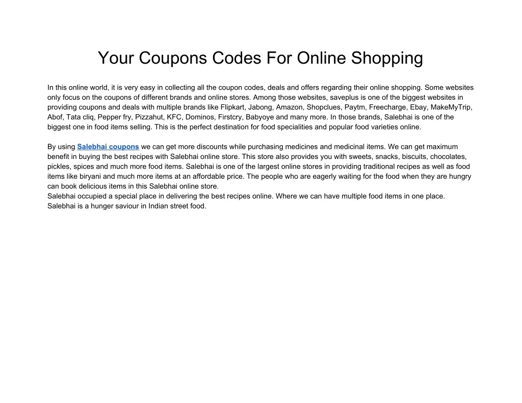 your coupons codes for online shopping