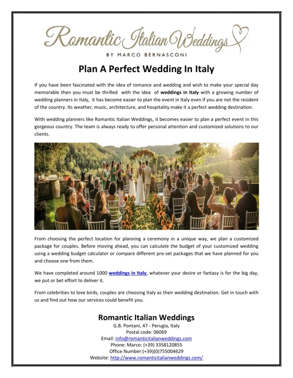 Plan A Perfect Wedding In Italy