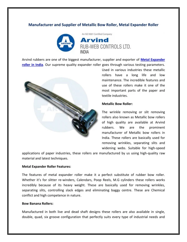 Manufacturer and Supplier of Metallic Bow Roller, Metal Expander Roller