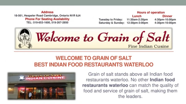 Grain Of Salt Specializes In Indian Cuisine Kitchener