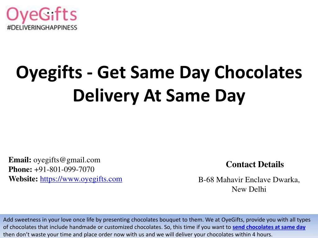 oyegifts get same day chocolates delivery at same day