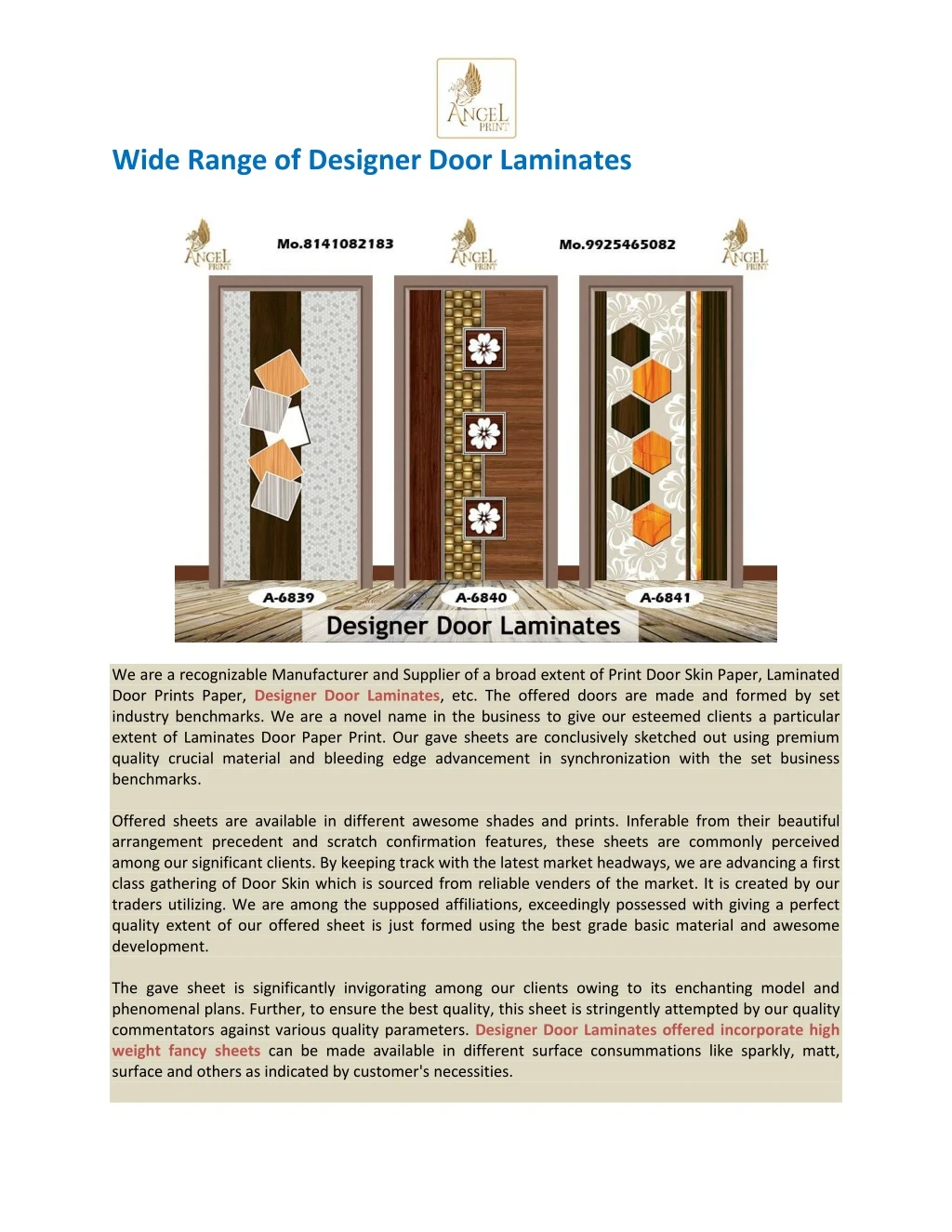 wide range of designer door laminates