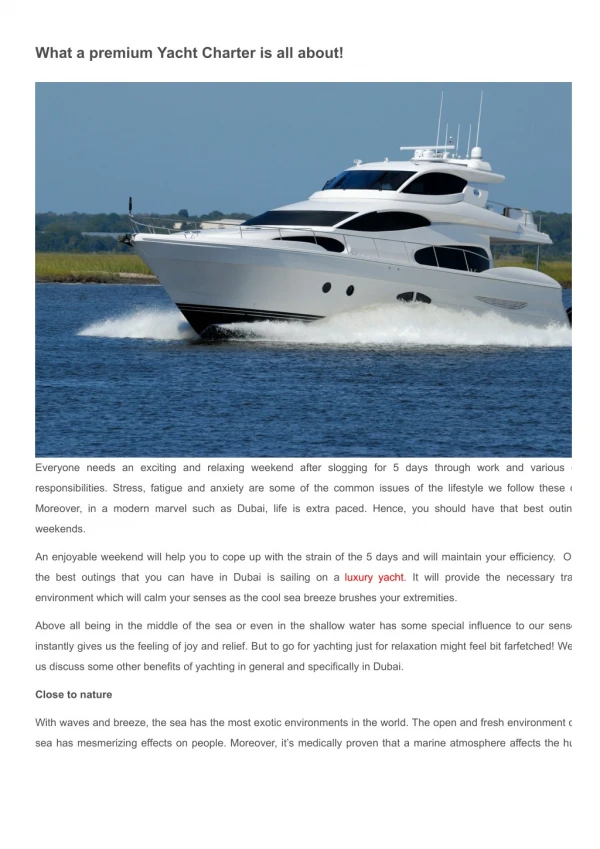 What a premium Yacht Charter is all about!