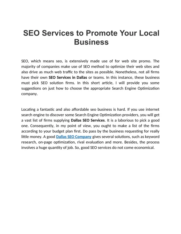 SEO Services to Promote Your Local Business