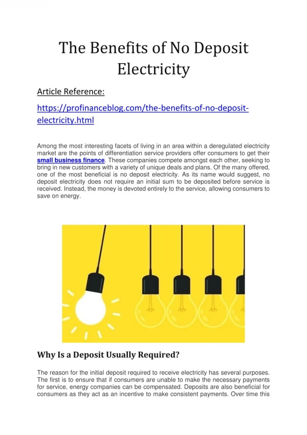 The Benefits of No Deposit Electricity