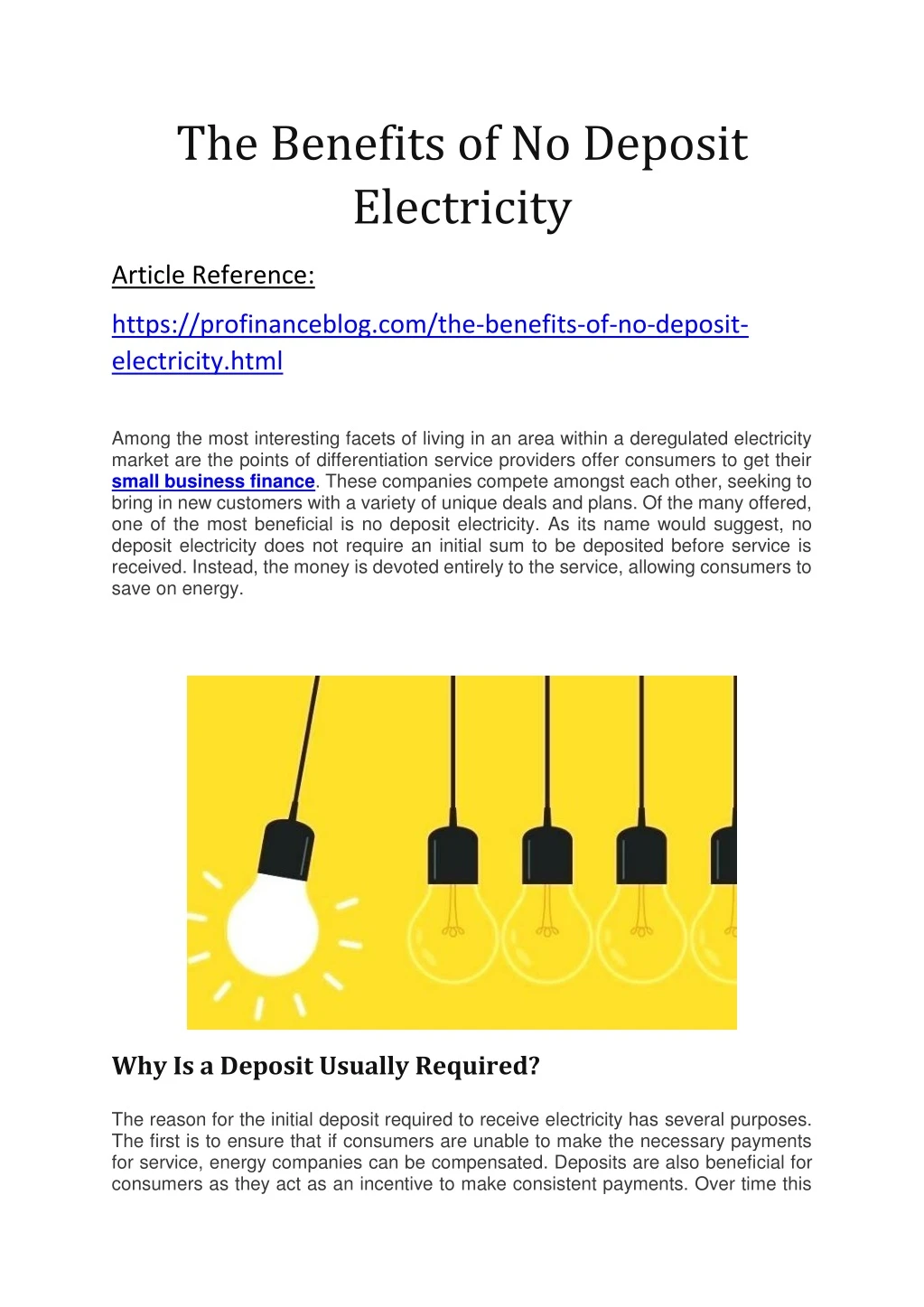 the benefits of no deposit electricity