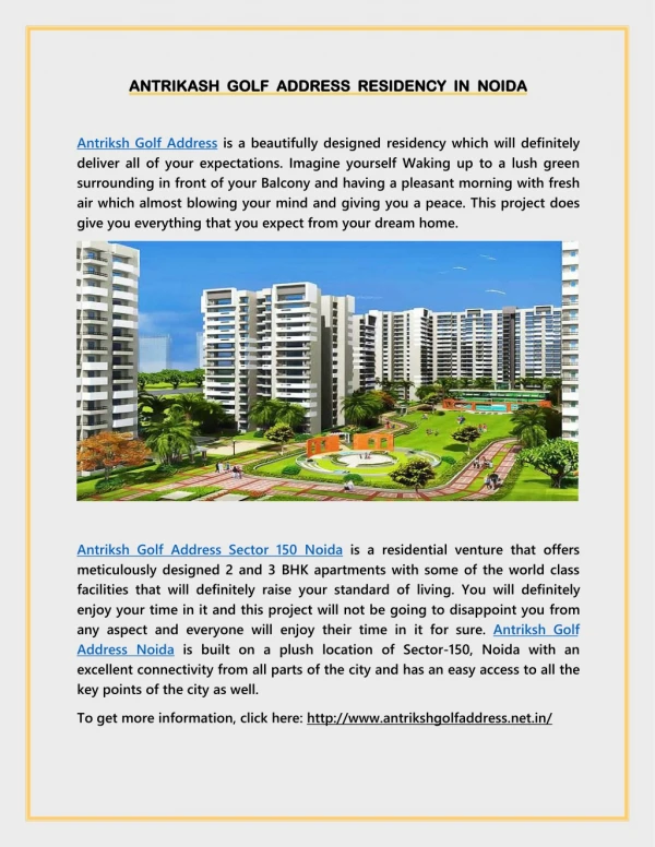 Antriksh Golf Address Sector 150 Noida Residency