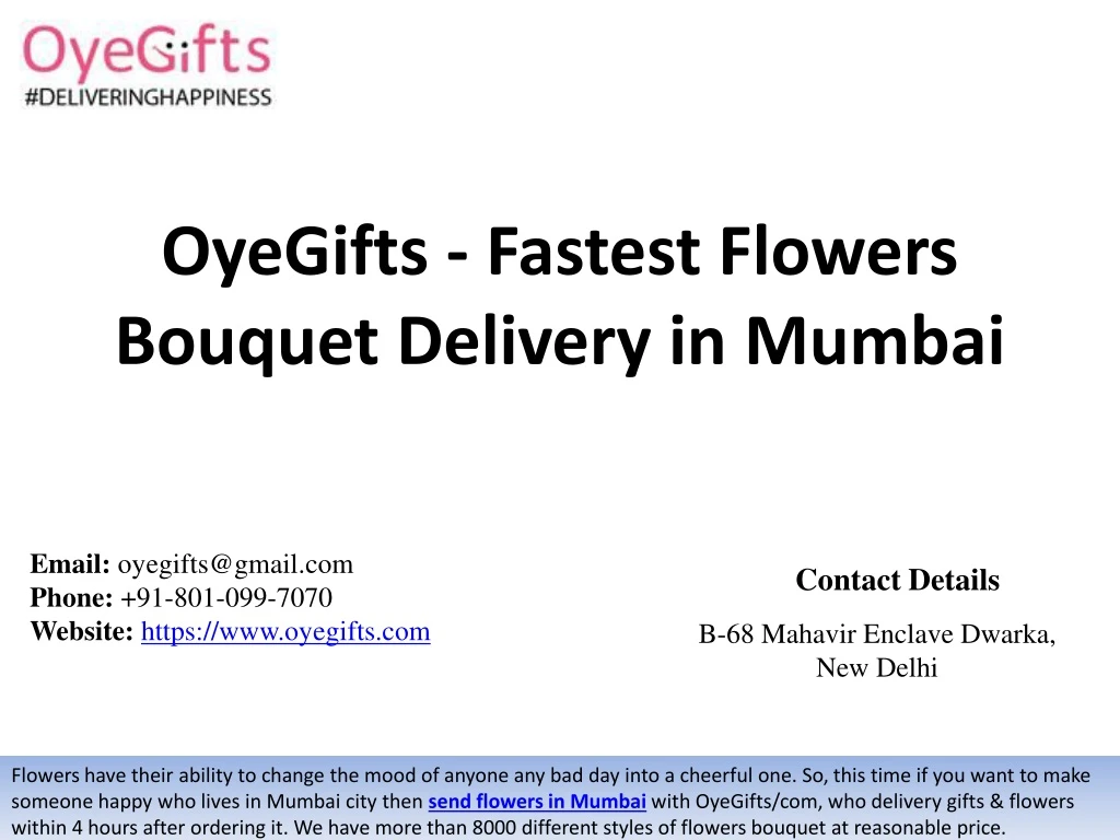 oyegifts fastest flowers bouquet delivery in mumbai