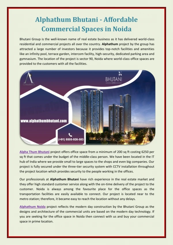Alphathum Bhutani - Affordable commercial spaces in Noida