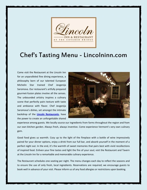 Chef's Tasting Menu - Lincolninn.com